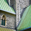 Aged copper roof on church