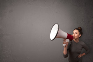 Metal Master Shop girl on megaphone